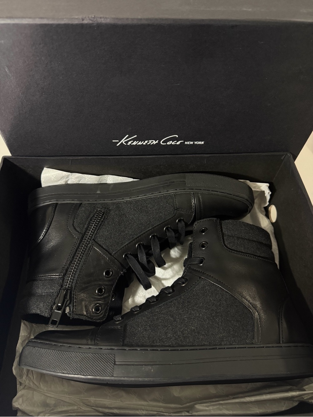 Kenneth Cole New York Black High-Top Leather & Textile Sneakers